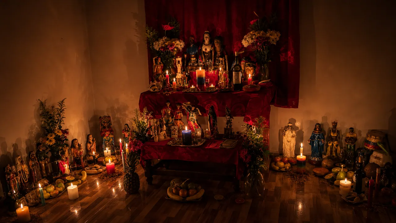 Símbolos dorados y velas asociados a protección espiritual
