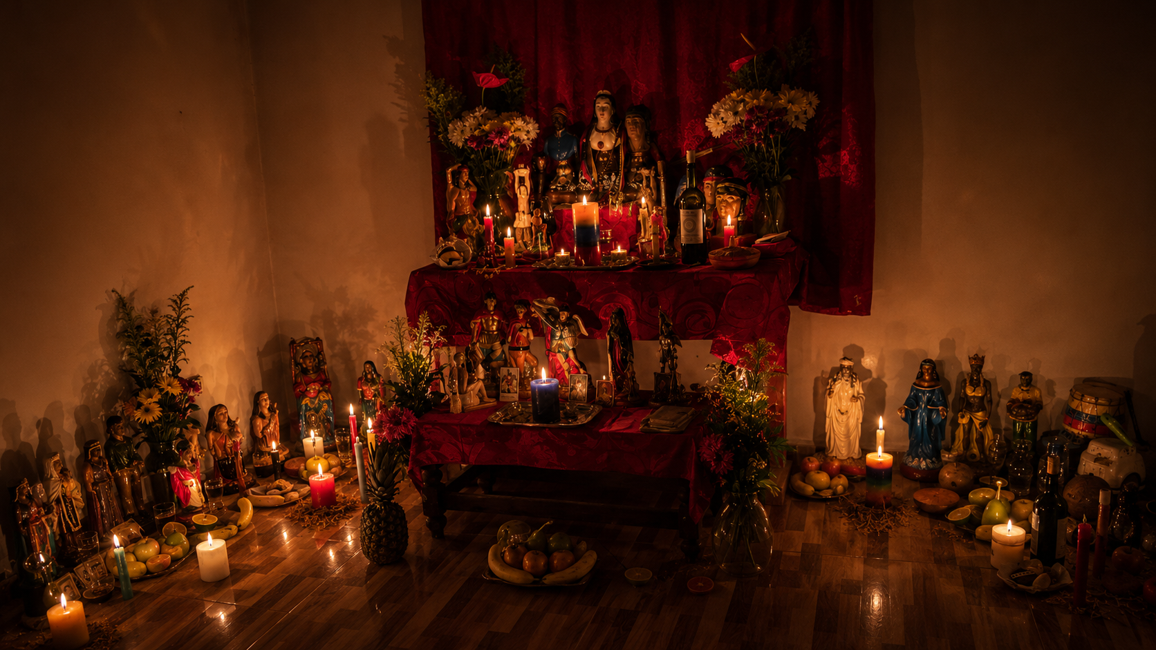 Símbolos dorados y velas asociados a protección espiritual